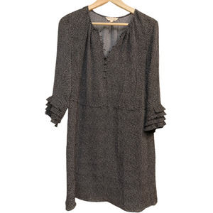 REBECCA TAYLOR oversized black silk polkadot dress black white ruffled slv sz 0